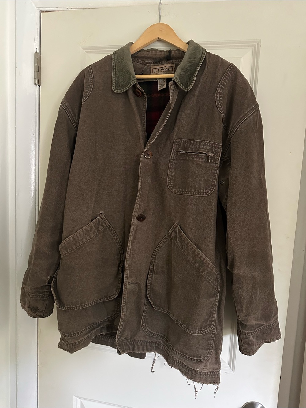 Large.Large.Bean Field Coat Plaid Flannel Lined Men's Brown Large Regular